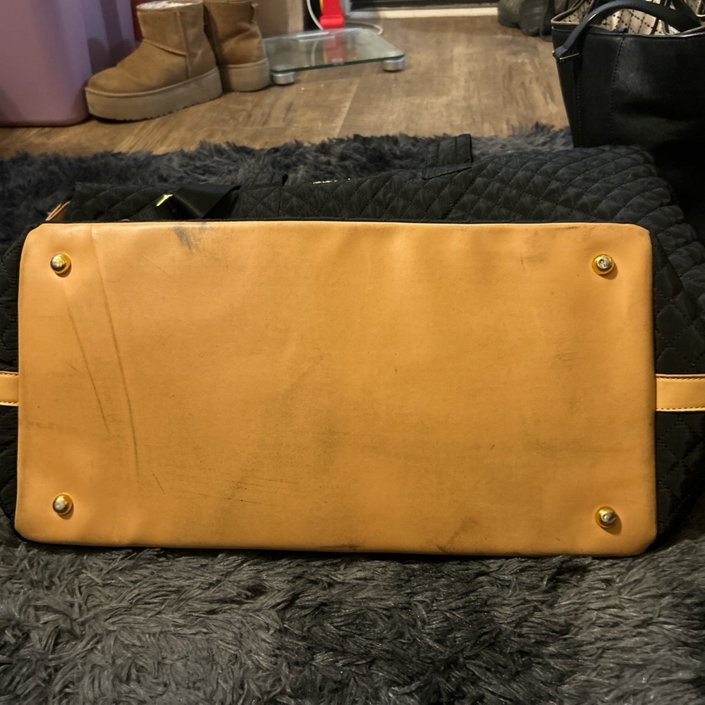 Adrienne Vittadini Black and Gold Quilted Tote - Picture 6 of 7